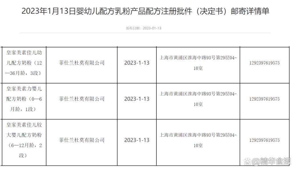 皇家美素佳儿注册新配方